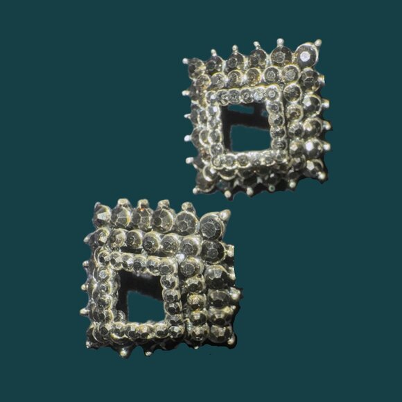 Hematite 3-Dimensional Square Earrings Vintage Silver settings EUC - Picture 3 of 9